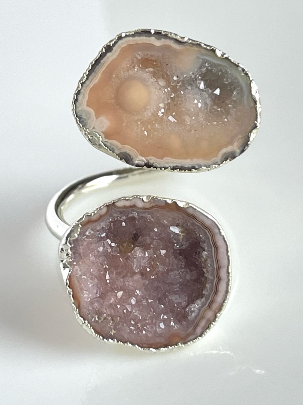 Silver Plated Brown Druzy Wrap Ring